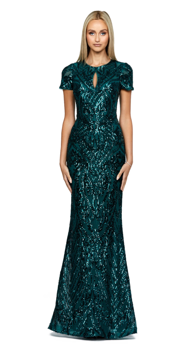 BRIENNE | Fit Flare With Short Sleeve High Neckline With Front Keyhole Slit | BARIANO