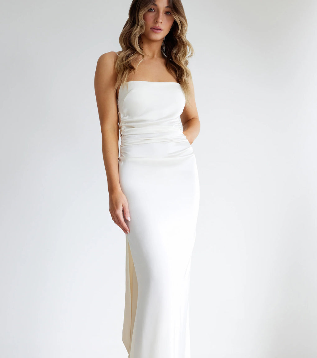 Venus | Oyster Black Magenta Limoncello Mermaid Straight Neckline Scooped Back Tie Up Sash Formal Gown | LEXI