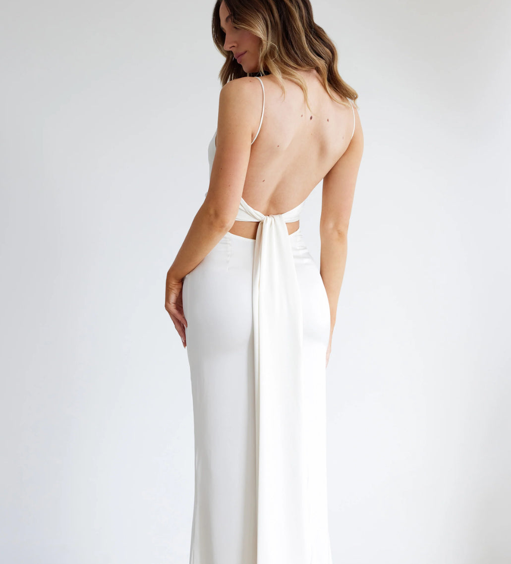 Venus | Oyster Black Magenta Limoncello Mermaid Straight Neckline Scooped Back Tie Up Sash Formal Gown | LEXI