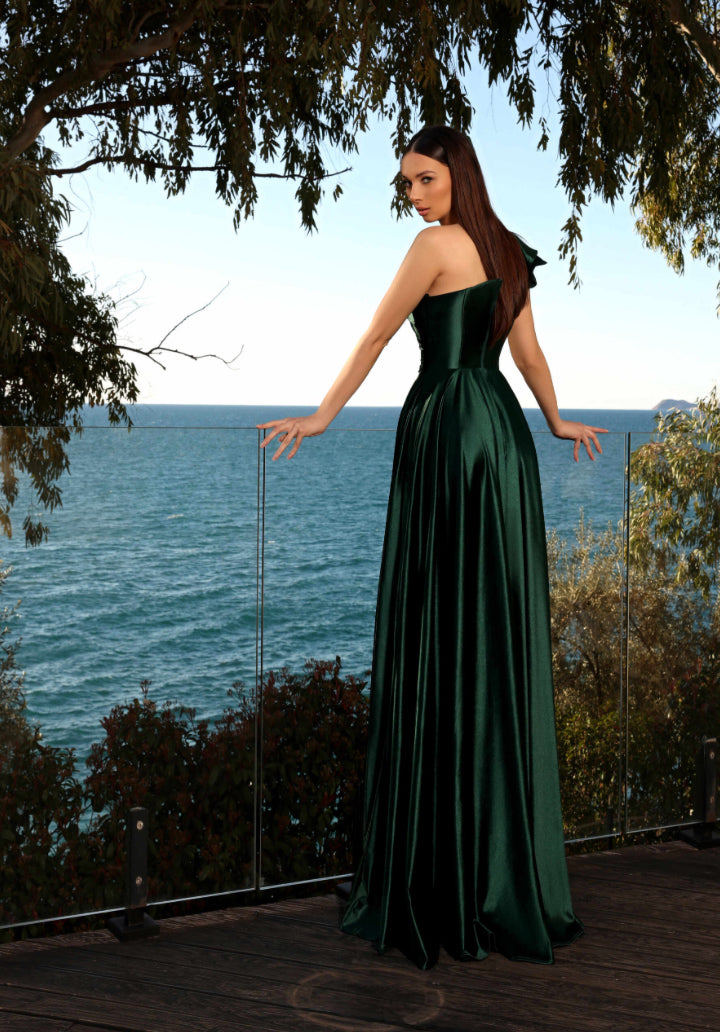 NC2062 | Vermillion Emerald Blue One Shoulder A-line Formal Gown | NICOLETTA