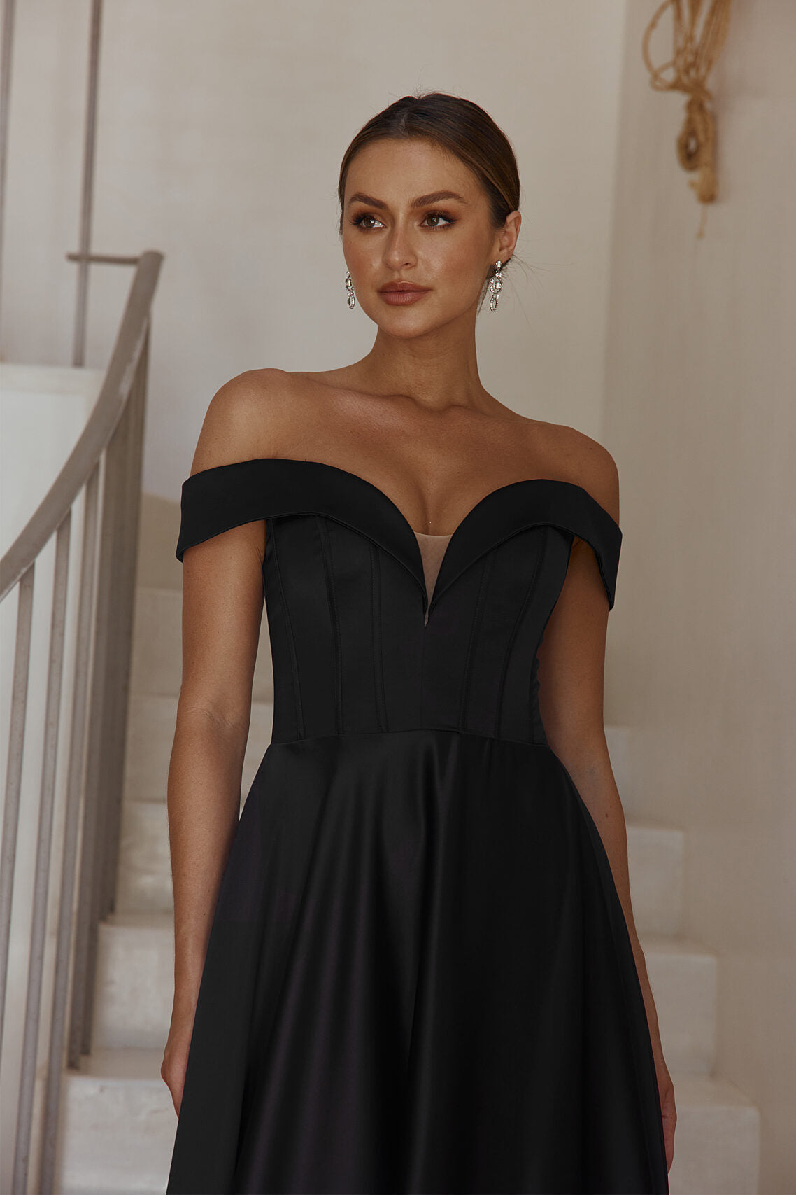 Willa | Purple Black Cobalt White Off The Shoulder A-line Formal Gown with V Neckline and Lace Up Back | TANIA OLSEN DESIGNS